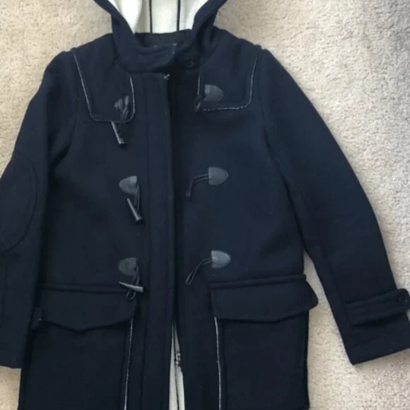 Zara Basic Women's Ladies Dark Blue Navy Wool Coat Jacket with Hood Size (L) - Picture 2 of 12